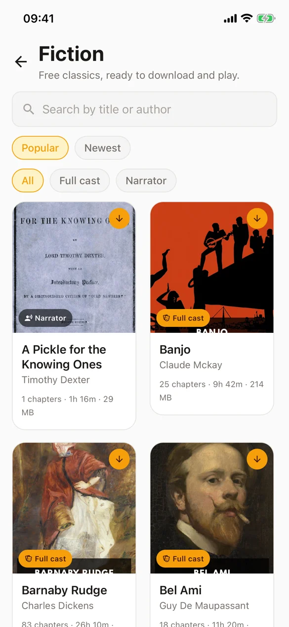 A category list with search and full-cast filters