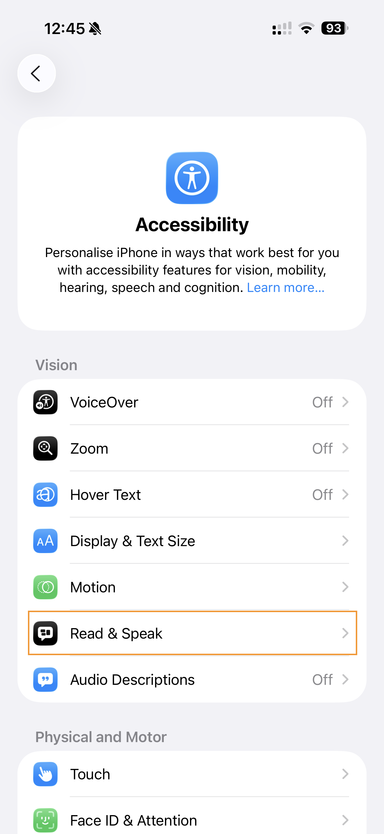 Select Read & Speak